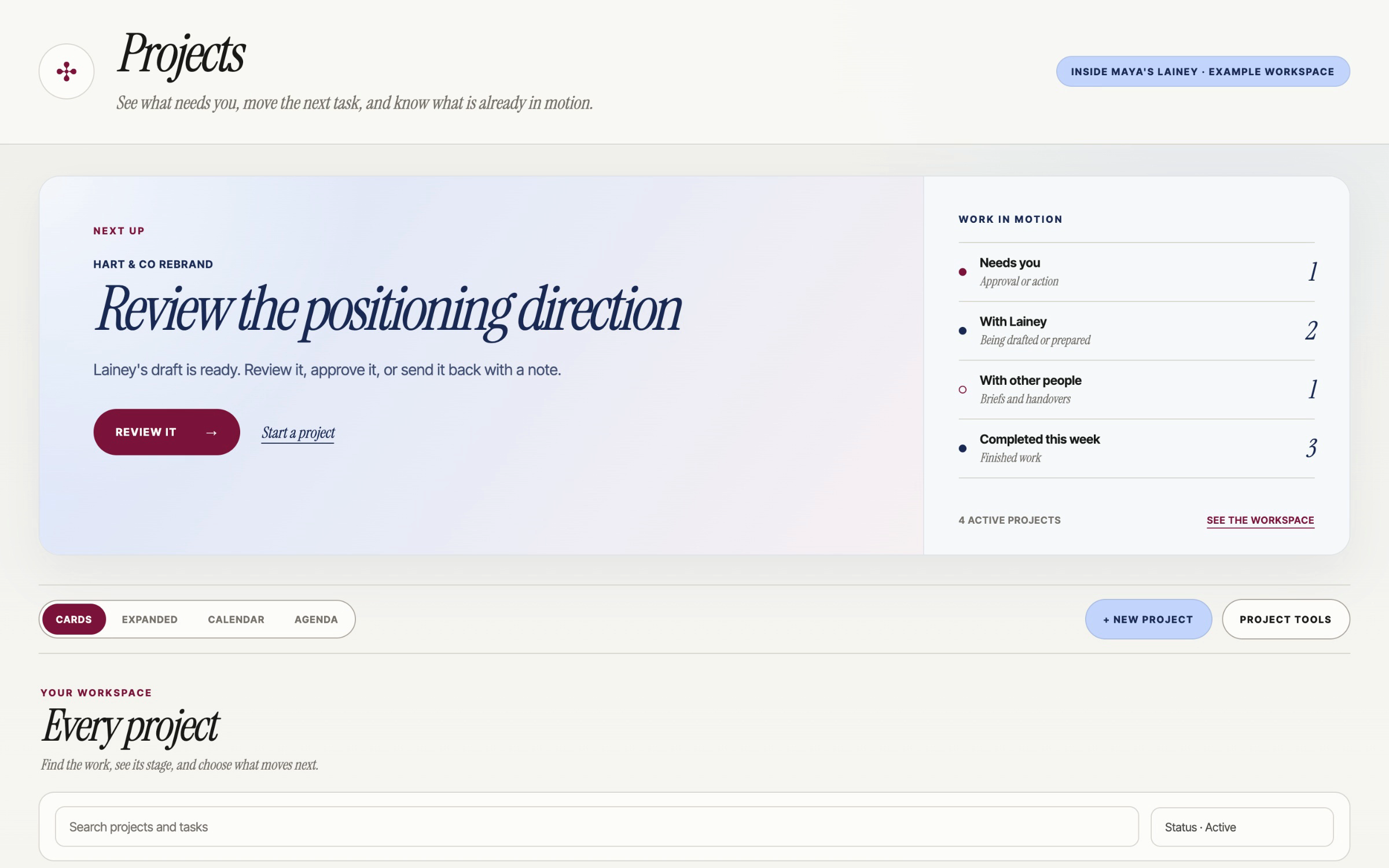 Projects example workspace preview